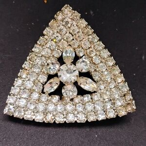 Vintage Silver Brooch with Rhinestone Floral Design